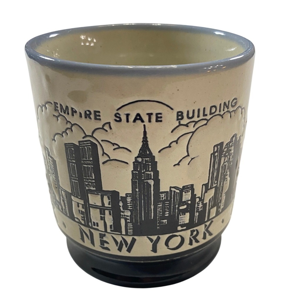 Vintage New York City Skyline Empire State Building Twin Towers Ceramic Mug‎